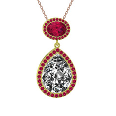 Beyaz zirkon ve rodolit garnet 18 ayar altın kolye (40 cm gümüş rolo zincir)