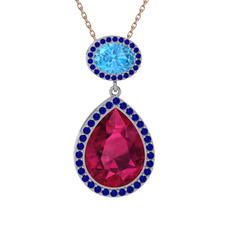 Lupine Kolye - Rodolit garnet, akuamarin ve lab safir 925 ayar gümüş kolye (40 cm gümüş rolo zincir) #h6ikqq