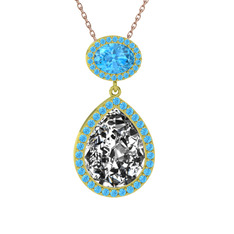 Lupine Kolye - Beyaz zirkon ve akuamarin 8 ayar altın kolye (40 cm rose altın rolo zincir) #hb3a4o