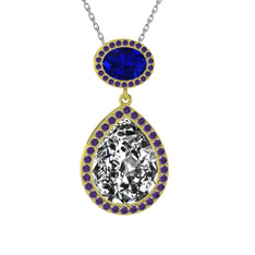 Lupine Kolye - Beyaz zirkon, lab safir ve ametist 8 ayar altın kolye (40 cm beyaz altın rolo zincir) #ih2qq4