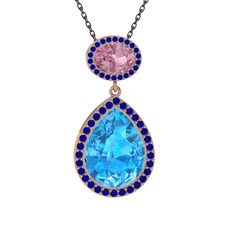 Lupine Kolye - Akuamarin, pembe kuvars ve lab safir 14 ayar rose altın kolye (40 cm gümüş rolo zincir) #jen9tj