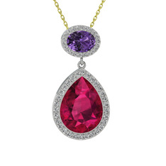 Lupine Kolye - Rodolit garnet, ametist ve beyaz zirkon 14 ayar beyaz altın kolye (40 cm gümüş rolo zincir) #jmqpcc