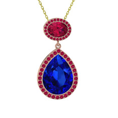 Lupine Kolye - Lab safir ve rodolit garnet 925 ayar rose altın kaplama gümüş kolye (40 cm gümüş rolo zincir) #kp119p