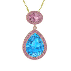 Lupine Kolye - Akuamarin ve pembe kuvars 14 ayar rose altın kolye (40 cm altın rolo zincir) #lbz0lo