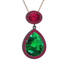 Lupine Kolye - Yeşil kuvars ve rodolit garnet 925 ayar siyah rodyum kaplama gümüş kolye (40 cm rose altın rolo zincir) #ld6eow