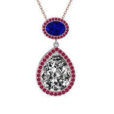 Lupine Kolye - Beyaz zirkon, lab safir ve rodolit garnet 8 ayar beyaz altın kolye (40 cm rose altın rolo zincir) #llazln