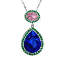 Lupine Kolye - Lab safir, pembe kuvars ve yeşil kuvars 14 ayar beyaz altın kolye (40 cm beyaz altın rolo zincir) #lsoyo2