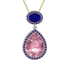 Lupine Kolye - Pembe kuvars, lab safir ve ametist 8 ayar beyaz altın kolye (40 cm gümüş rolo zincir) #lz7jzi
