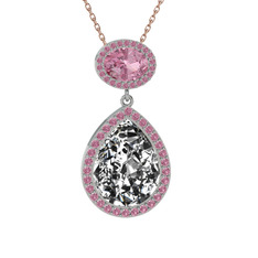 Lupine Kolye - Beyaz zirkon ve pembe kuvars 8 ayar beyaz altın kolye (40 cm gümüş rolo zincir) #m6kx47