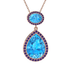 Lupine Kolye - Akuamarin ve ametist 925 ayar rose altın kaplama gümüş kolye (40 cm gümüş rolo zincir) #m6w1b2