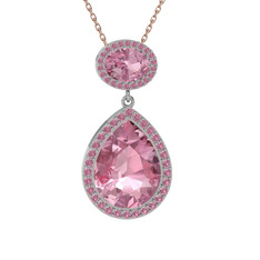 Lupine Kolye - Pembe kuvars 8 ayar beyaz altın kolye (40 cm rose altın rolo zincir) #mqua2h