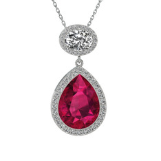 Rodolit garnet ve beyaz zirkon 14 ayar beyaz altın kolye (40 cm beyaz altın rolo zincir)