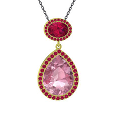 Lupine Kolye - Pembe kuvars ve rodolit garnet 14 ayar altın kolye (40 cm gümüş rolo zincir) #n6wg7j