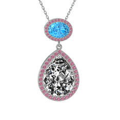 Lupine Kolye - Beyaz zirkon, akuamarin ve pembe kuvars 18 ayar beyaz altın kolye (40 cm beyaz altın rolo zincir) #n81pue