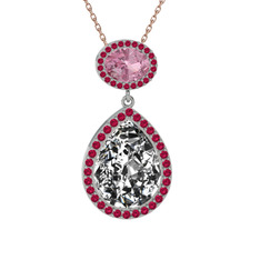 Lupine Kolye - Beyaz zirkon, pembe kuvars ve rodolit garnet 925 ayar gümüş kolye (40 cm gümüş rolo zincir) #ngytno