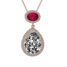 Beyaz zirkon ve rodolit garnet 8 ayar rose altın kolye (40 cm rose altın rolo zincir)