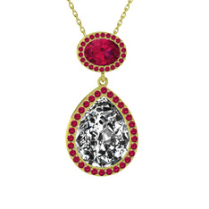 Lupine Kolye - Beyaz zirkon ve rodolit garnet 14 ayar altın kolye (40 cm gümüş rolo zincir) #putuwr
