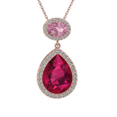 Lupine Kolye - Rodolit garnet, pembe kuvars ve beyaz zirkon 925 ayar rose altın kaplama gümüş kolye (40 cm rose altın rolo zincir) #q6u30m