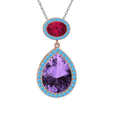 Lupine Kolye - Ametist, rodolit garnet ve akuamarin 14 ayar rose altın kolye (40 cm beyaz altın rolo zincir) #qba36y