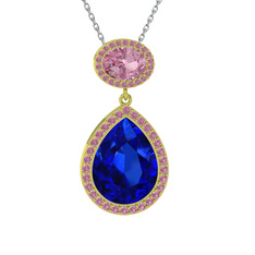 Lupine Kolye - Lab safir ve pembe kuvars 18 ayar altın kolye (40 cm beyaz altın rolo zincir) #qh3ukj