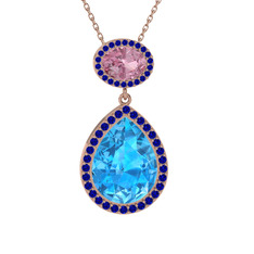 Lupine Kolye - Akuamarin, pembe kuvars ve lab safir 925 ayar rose altın kaplama gümüş kolye (40 cm gümüş rolo zincir) #qy3hwb