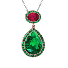 Lupine Kolye - Yeşil kuvars ve rodolit garnet 14 ayar rose altın kolye (40 cm beyaz altın rolo zincir) #r4duei