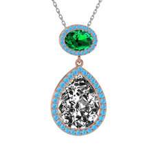 Lupine Kolye - Beyaz zirkon, yeşil kuvars ve akuamarin 925 ayar rose altın kaplama gümüş kolye (40 cm beyaz altın rolo zincir) #rx0azy