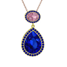 Lupine Kolye - Lab safir ve pembe kuvars 925 ayar altın kaplama gümüş kolye (40 cm rose altın rolo zincir) #u4npyj