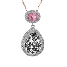 Lupine Kolye - Beyaz zirkon ve pembe kuvars 18 ayar beyaz altın kolye (40 cm rose altın rolo zincir) #u6rgej