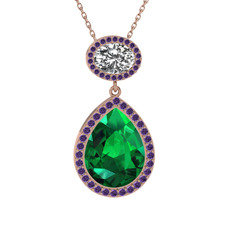 Lupine Kolye - Yeşil kuvars, beyaz zirkon ve ametist 18 ayar rose altın kolye (40 cm rose altın rolo zincir) #u7xtqz