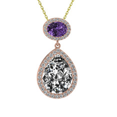 Lupine Kolye - Beyaz zirkon ve ametist 14 ayar rose altın kolye (40 cm altın rolo zincir) #ultuwb