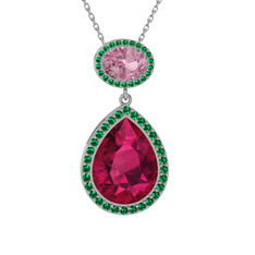 Lupine Kolye - Rodolit garnet, pembe kuvars ve yeşil kuvars 14 ayar beyaz altın kolye (40 cm beyaz altın rolo zincir) #uovyyv