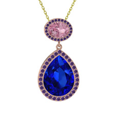 Lupine Kolye - Lab safir, pembe kuvars ve ametist 18 ayar rose altın kolye (40 cm gümüş rolo zincir) #v8beod