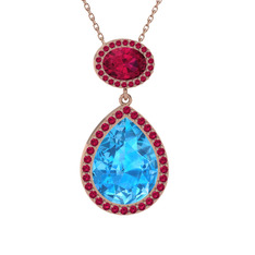 Lupine Kolye - Akuamarin ve rodolit garnet 925 ayar rose altın kaplama gümüş kolye (40 cm rose altın rolo zincir) #va0j3j