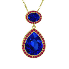 Lab safir ve rodolit garnet 18 ayar altın kolye (40 cm altın rolo zincir)