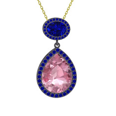 Lupine Kolye - Pembe kuvars ve lab safir 925 ayar siyah rodyum kaplama gümüş kolye (40 cm altın rolo zincir) #vz1eq2