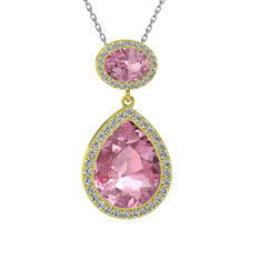 Lupine Kolye - Pembe kuvars ve beyaz zirkon 14 ayar altın kolye (40 cm beyaz altın rolo zincir) #w2crpk