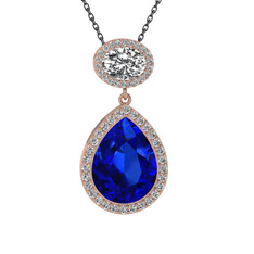 Lupine Kolye - Lab safir ve beyaz zirkon 8 ayar rose altın kolye (40 cm gümüş rolo zincir) #wamupo