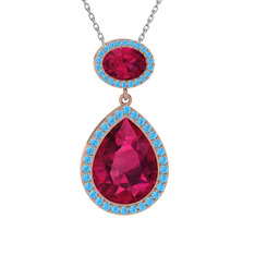 Lupine Kolye - Rodolit garnet ve akuamarin 14 ayar rose altın kolye (40 cm gümüş rolo zincir) #womlhz