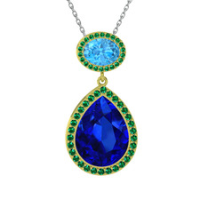 Lupine Kolye - Lab safir, akuamarin ve yeşil kuvars 18 ayar altın kolye (40 cm beyaz altın rolo zincir) #wy7qir