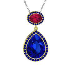 Lupine Kolye - Lab safir ve rodolit garnet 18 ayar altın kolye (40 cm gümüş rolo zincir) #xcrl2s