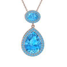 Lupine Kolye - Akuamarin 14 ayar rose altın kolye (40 cm rose altın rolo zincir) #xmld50