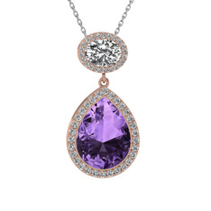 Lupine Kolye - Ametist ve beyaz zirkon 925 ayar rose altın kaplama gümüş kolye (40 cm beyaz altın rolo zincir) #xrvam3