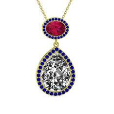 Lupine Kolye - Beyaz zirkon, rodolit garnet ve lab safir 8 ayar altın kolye (40 cm altın rolo zincir) #xtfamg