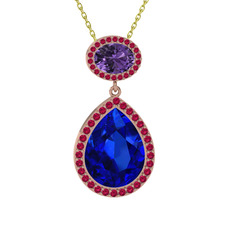 Lupine Kolye - Lab safir, ametist ve rodolit garnet 8 ayar rose altın kolye (40 cm altın rolo zincir) #xzvk4l