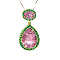 Lupine Kolye - Pembe kuvars ve yeşil kuvars 18 ayar altın kolye (40 cm rose altın rolo zincir) #yaqvy7