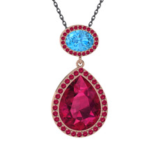 Lupine Kolye - Rodolit garnet ve akuamarin 14 ayar rose altın kolye (40 cm gümüş rolo zincir) #ycullg