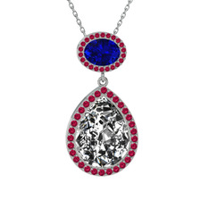 Lupine Kolye - Beyaz zirkon, lab safir ve rodolit garnet 925 ayar gümüş kolye (40 cm beyaz altın rolo zincir) #yi1lgr
