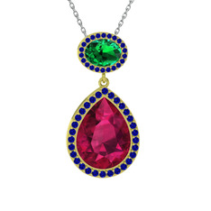 Lupine Kolye - Rodolit garnet, yeşil kuvars ve lab safir 14 ayar altın kolye (40 cm beyaz altın rolo zincir) #yjlnq3