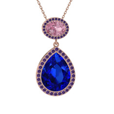 Lupine Kolye - Lab safir, pembe kuvars ve ametist 925 ayar rose altın kaplama gümüş kolye (40 cm rose altın rolo zincir) #yle750